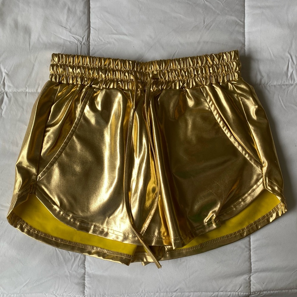Size S Gold Metallic Drawstring Shorts